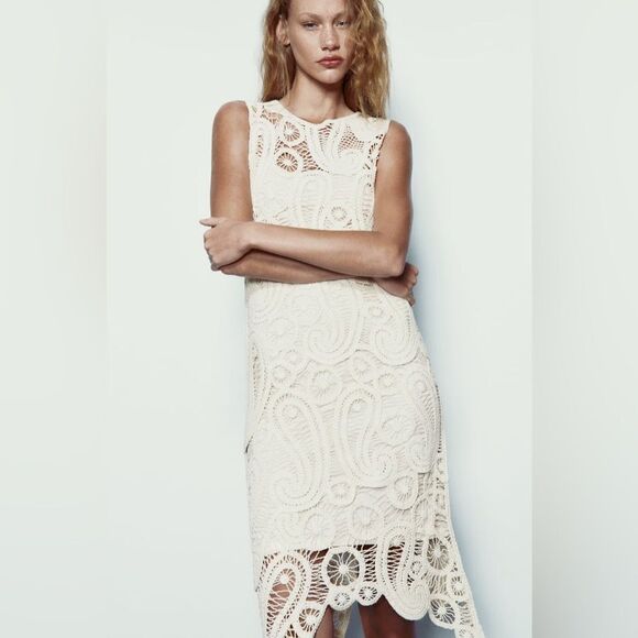 ZARA ASYMMETRIC CROCHET DRESS - Picture 6 of 10